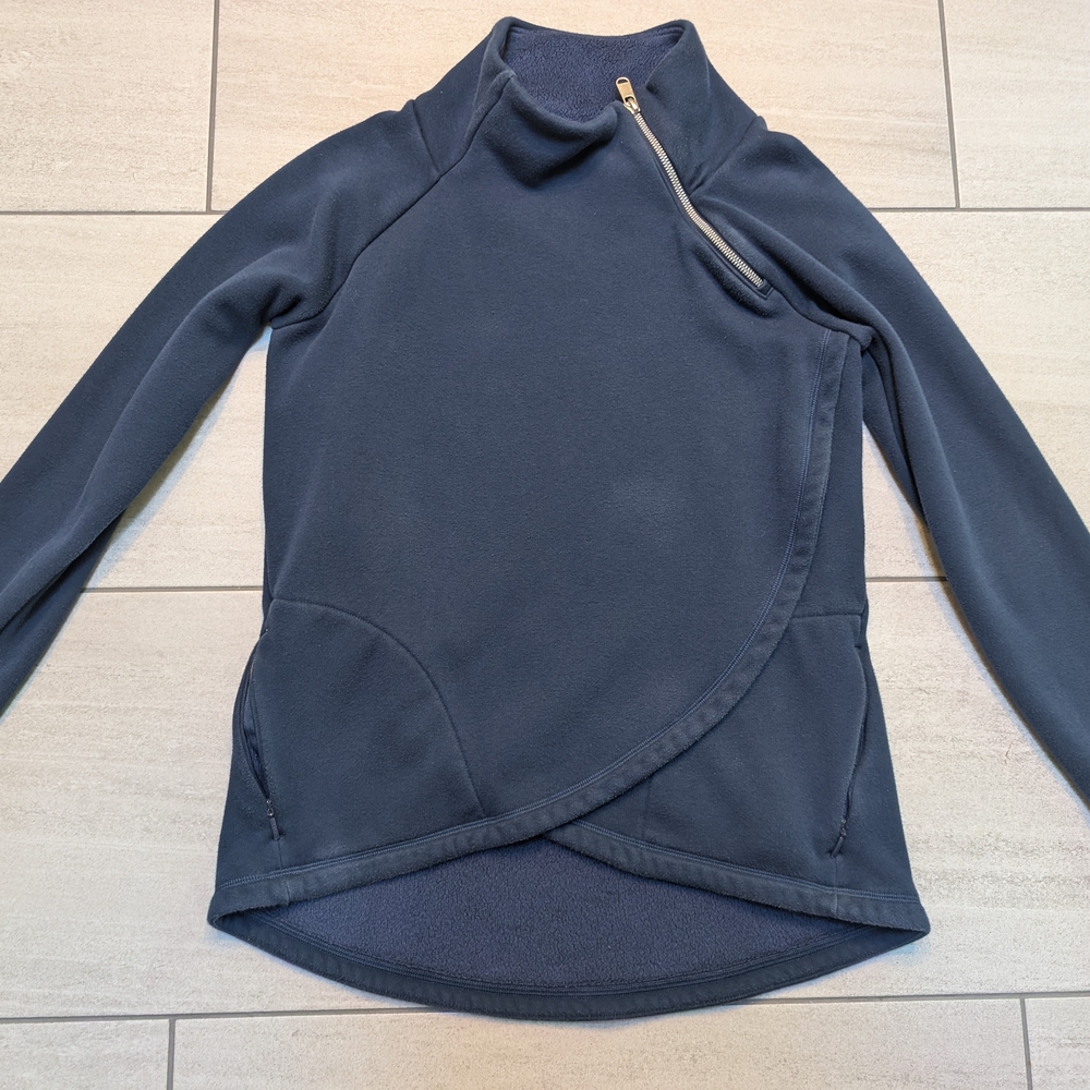 Athleta Karma Navy Pullover with Asymmetrical Zipper Small